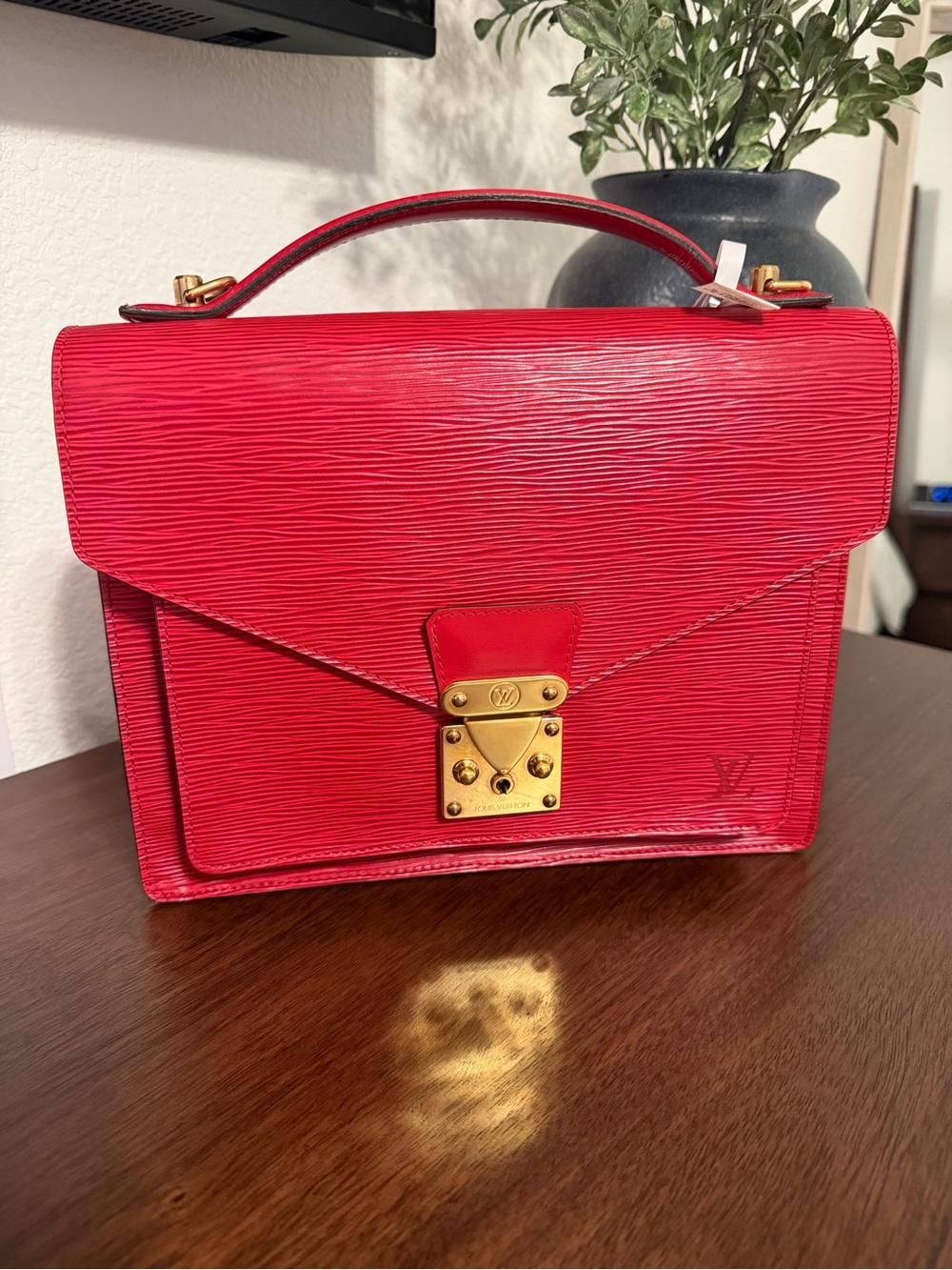 Louis Vuitton Red Epi Leather Top-Handle Satchel with Gold Hardware